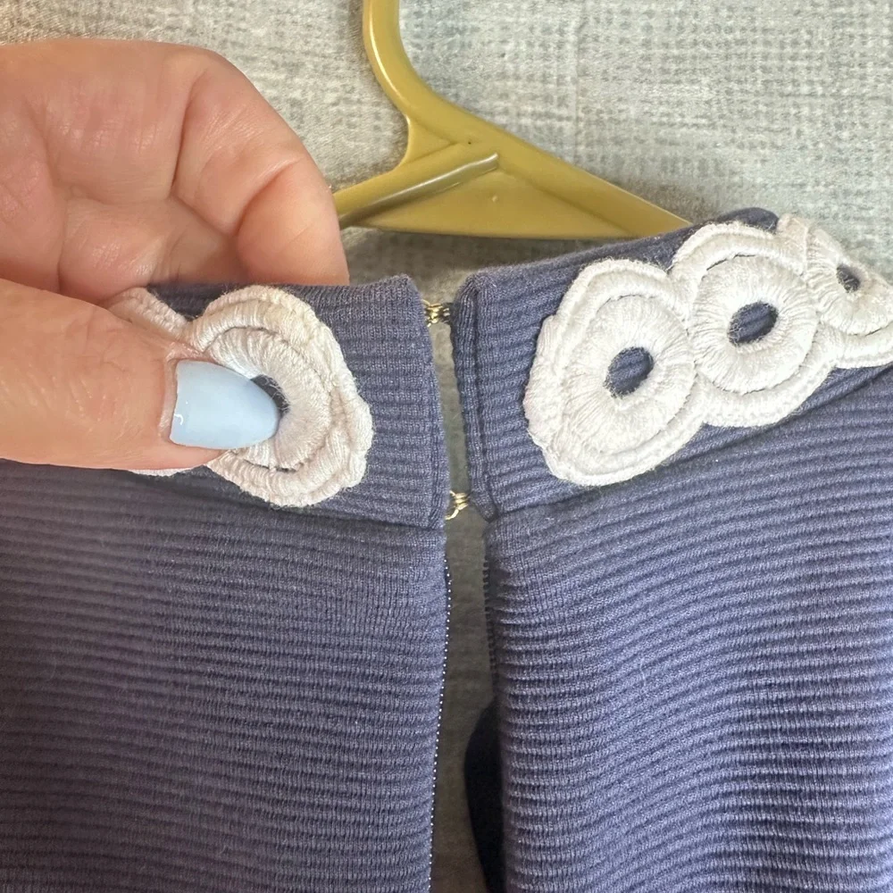 Lilly Pulitzer Callista Shift Dress Navy Blue White Lace High Neck Mini 2zippers - Picture 5 of 12